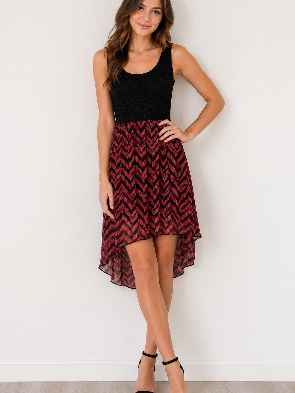 Sweet Storm Black lace and red dress woman’s large feminine Bohemian cocktail